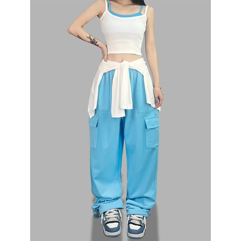 ROKBBK-K/Rokbbk-K Street Dance Fashion Brand Sky Blue Pocket Jazz DancingjazzTrousers Women's Sports Hip Hop Costume