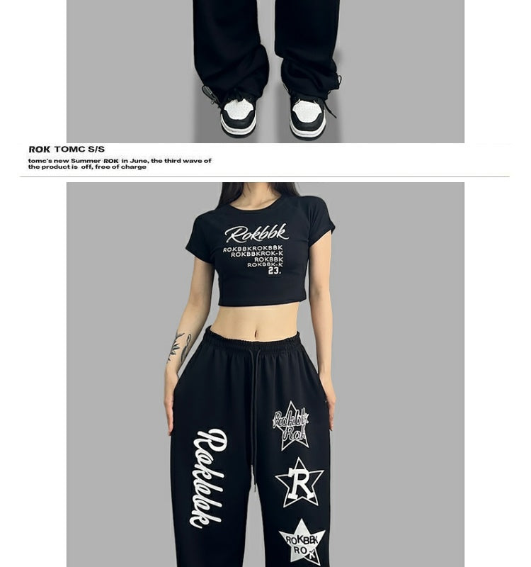 ROKBBK-K/Rokbbk-K Hip Hop Fashion Brand Personalized Printed Jazz Dancing Sweatpants for WomenhiphopSports Pants National Fashion