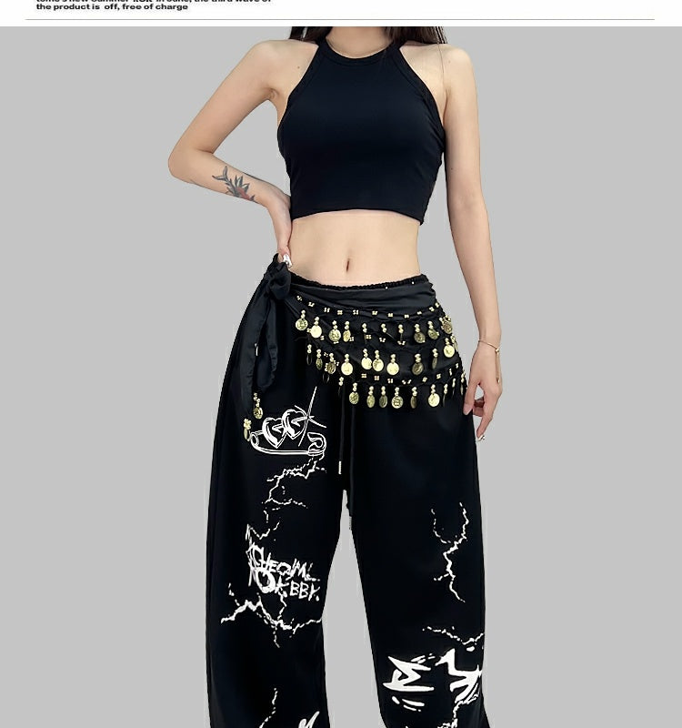 ROKBBK-K/Rokbbk-K Street Dance Fashion Brand Cupid Printed Jazz Trousers Women's SportsjazzWaist Wear Suit Tide