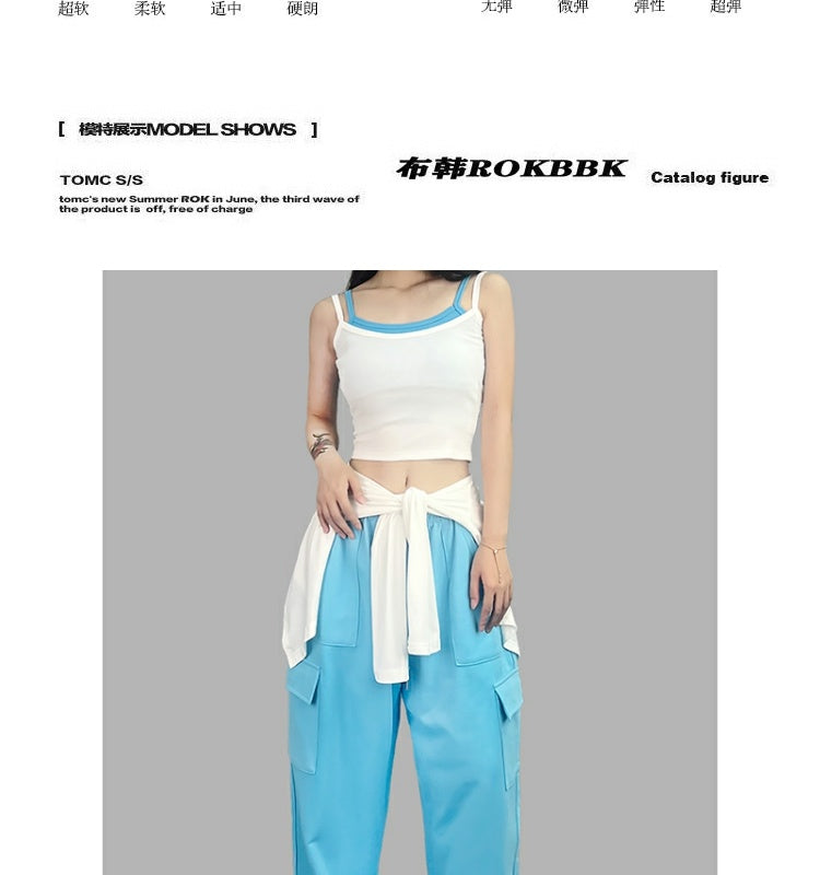 ROKBBK-K/Rokbbk-K Street Dance Fashion Brand Sky Blue Pocket Jazz DancingjazzTrousers Women's Sports Hip Hop Costume