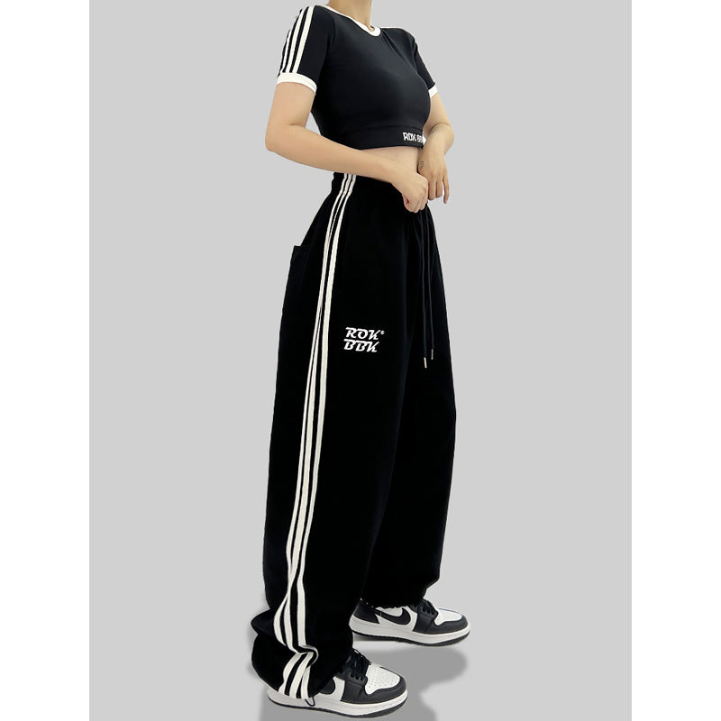 ROKBBK-K/Rokbbk-K Street DancehiphopThree-Stripe Track Pants Women's Slimming High Waist Trousers Niche Street Fashion