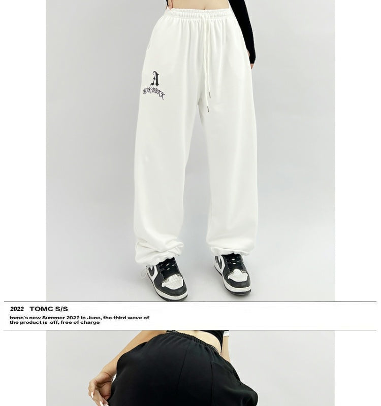 American New Special-Interest Design Versatile Jazz Sports Pants Female Loose Hip Hop Street Straight Ankle Tied Casual Sweatpants