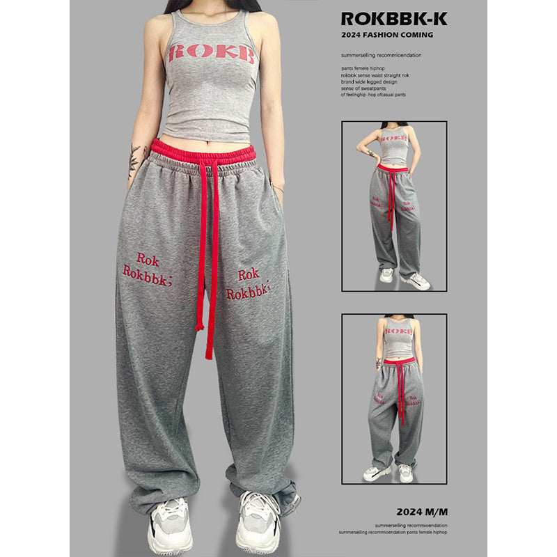 ROKBBK-K/Rokbbk-K Hip Hop Fashion Brand Double Waist JazzhiphopDancing Women's TrousersjazzSports Suit Tide