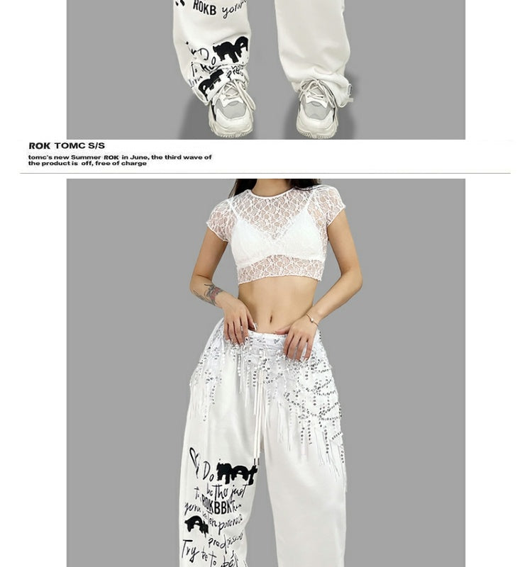 ROKBBK-K/Rokbbk-K Street Dance Fashion Brand Single Leg Printed JazzjazzTrousers Dancing SportshiphopWomen's Pants