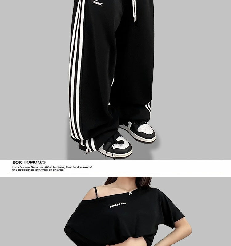 ROKBBK-K/Rokbbk-K Street Dance Fashion Brand Stitching Waist SportshiphopWomen's Three-Bar Trousers Jazz Suit