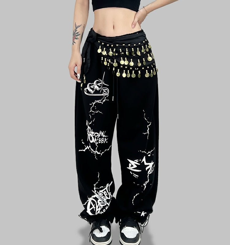 ROKBBK-K/Rokbbk-K Street Dance Fashion Brand Cupid Printed Jazz Trousers Women's SportsjazzWaist Wear Suit Tide