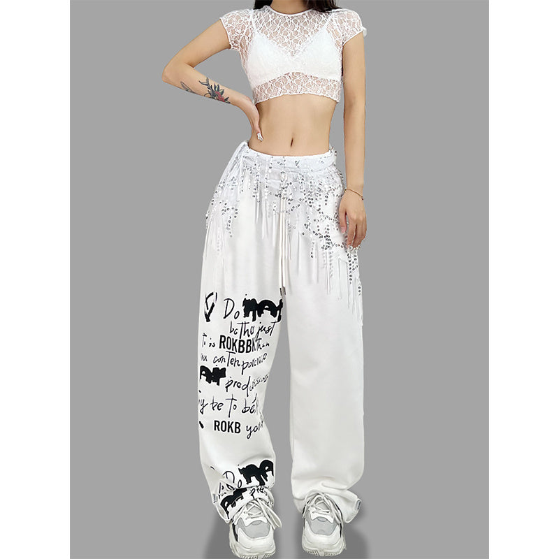 ROKBBK-K/Rokbbk-K Street Dance Fashion Brand Single Leg Printed JazzjazzTrousers Dancing SportshiphopWomen's Pants