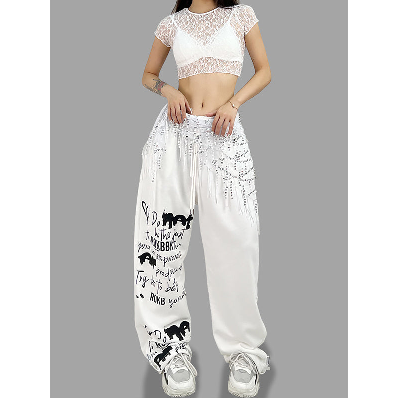 ROKBBK-K/Rokbbk-K Street Dance Fashion Brand Single Leg Printed JazzjazzTrousers Dancing SportshiphopWomen's Pants