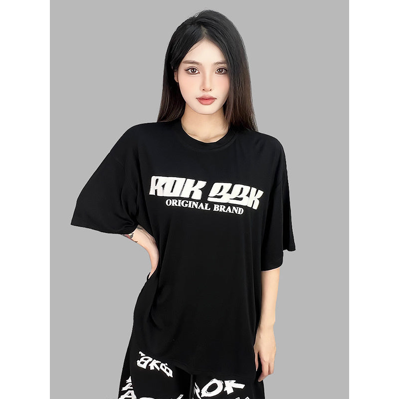 ROKBBK-K/Rokbbk-K Street Dance Fashion Brand Loose Letter Printing Dancing SportsTJazz Shirt Lazy Blouse