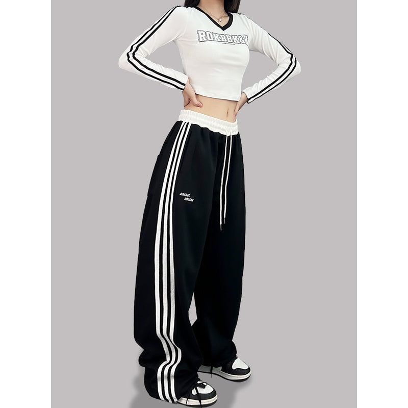 ROKBBK-K/Rokbbk-K Street Dance Fashion Brand Stitching Waist Three Bars SportshiphopWomen's Trousers Jazz Suit