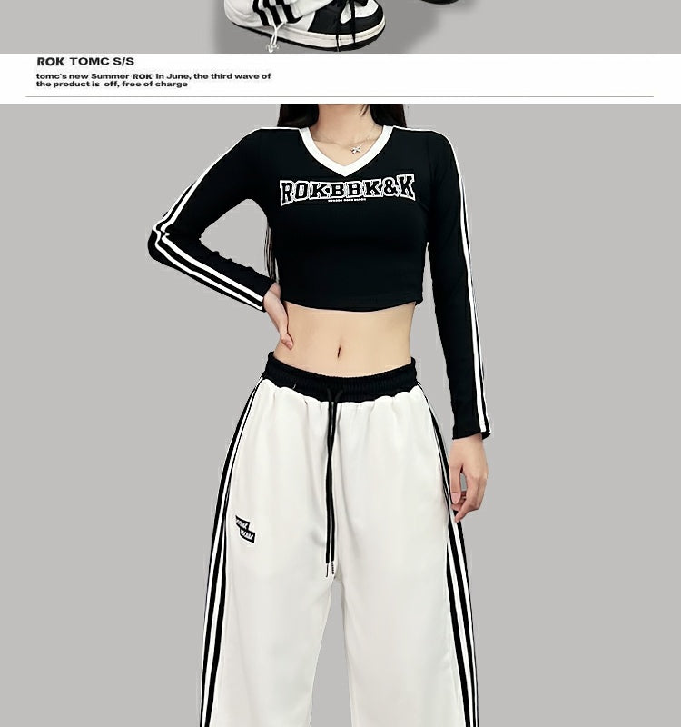 ROKBBK-K/Rokbbk-K Street Dance Fashion Brand Stitching Waist Three Bars SportshiphopWomen's Trousers Jazz Suit