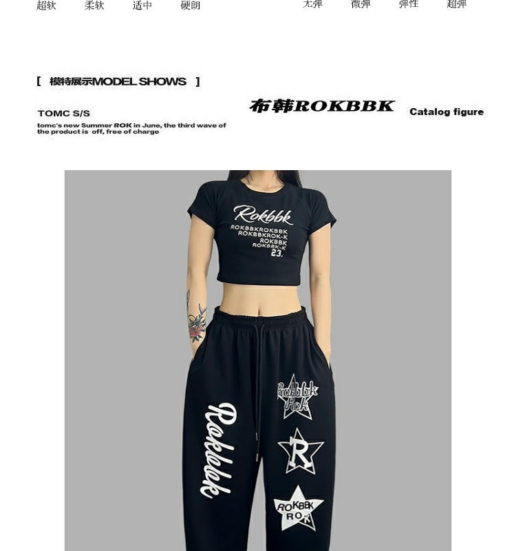 ROKBBK-K/Rokbbk-K Hip Hop Fashion Brand Personalized Printed Jazz Dancing Sweatpants for WomenhiphopSports Pants National Fashion