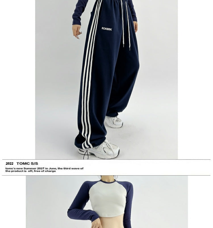 ROKBBK-K/Rokbbk-K Hip Hop Fashion Brand Three-Stripe Track Pants Jazz Dance Hip-Hop Pants Women's Trendy Straight Thin Women