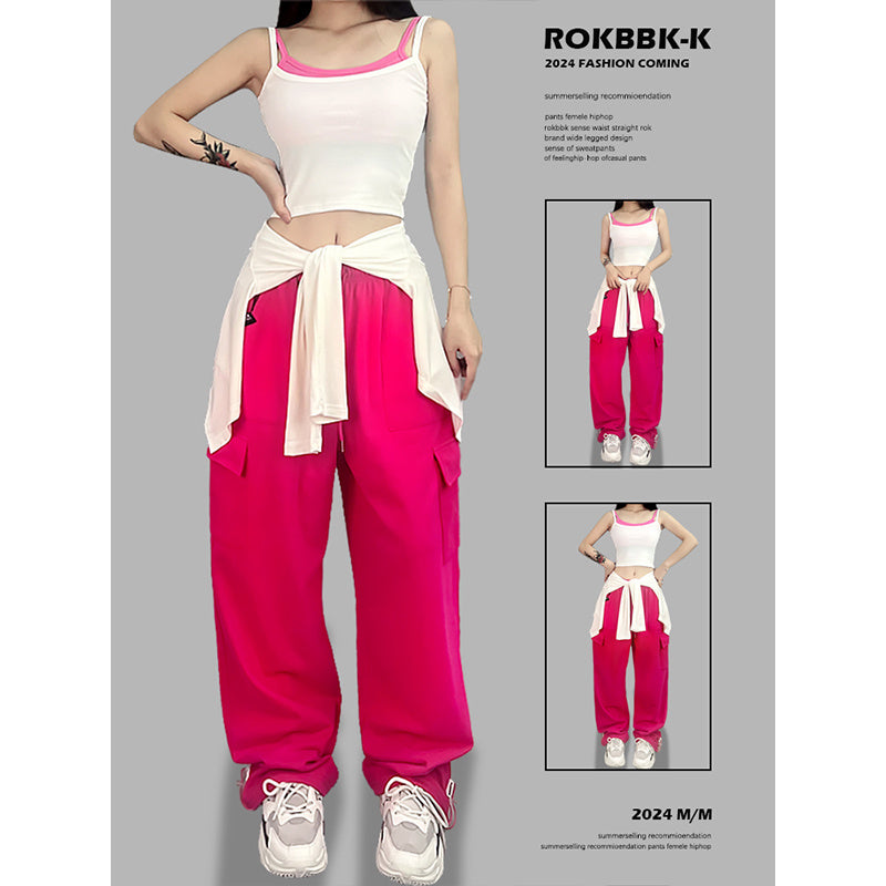 ROKBBK-K/Rokbbk-K Hip Hop Fashion Brand Plum Powder Pocket Hip Hop Jazz Sports DancingjazzWomen's Trousers Suit