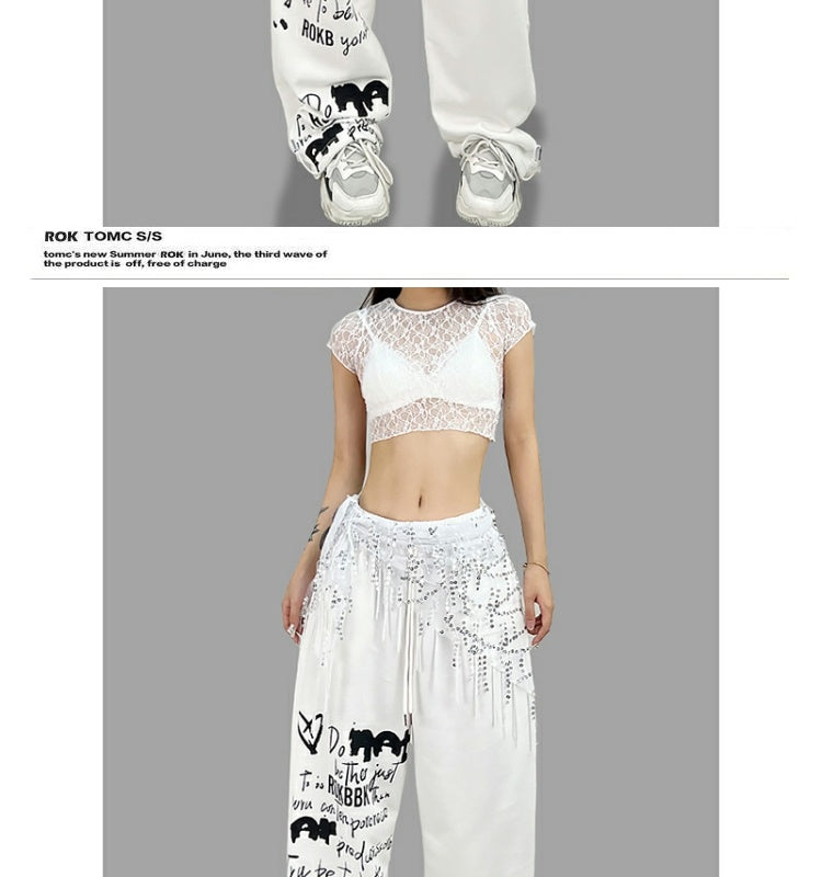 ROKBBK-K/Rokbbk-K Street Dance Fashion Brand Single Leg Printed JazzjazzTrousers Dancing SportshiphopWomen's Pants