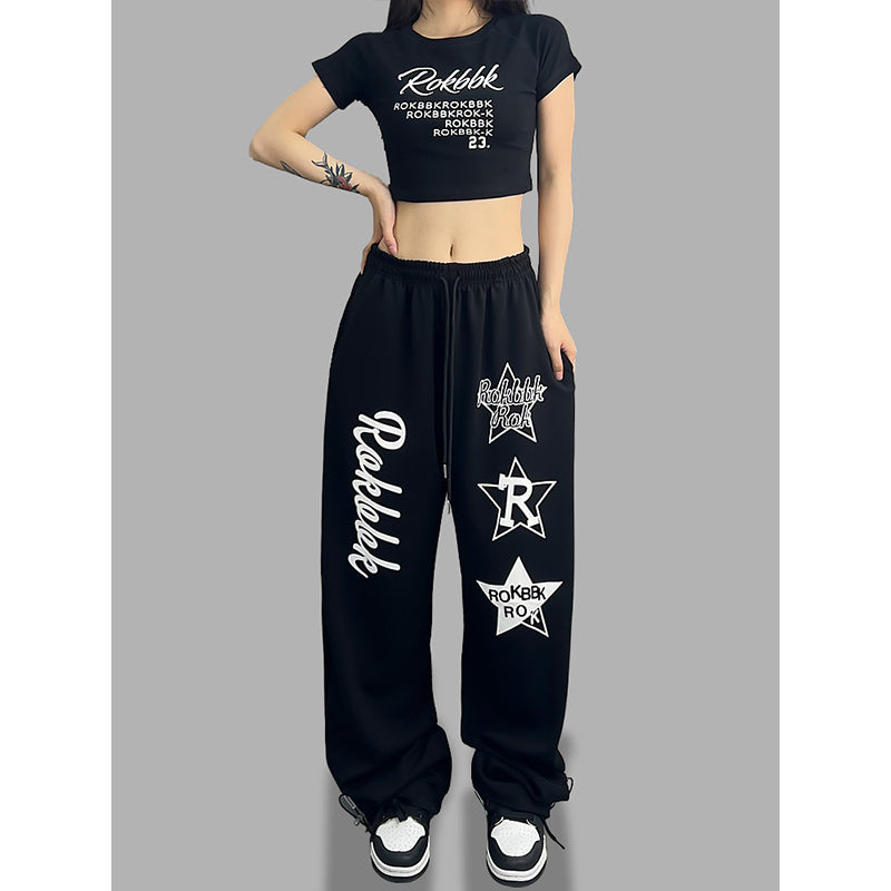 ROKBBK-K/Rokbbk-K Hip Hop Fashion Brand Personalized Printed Jazz Dancing Sweatpants for WomenhiphopSports Pants National Fashion