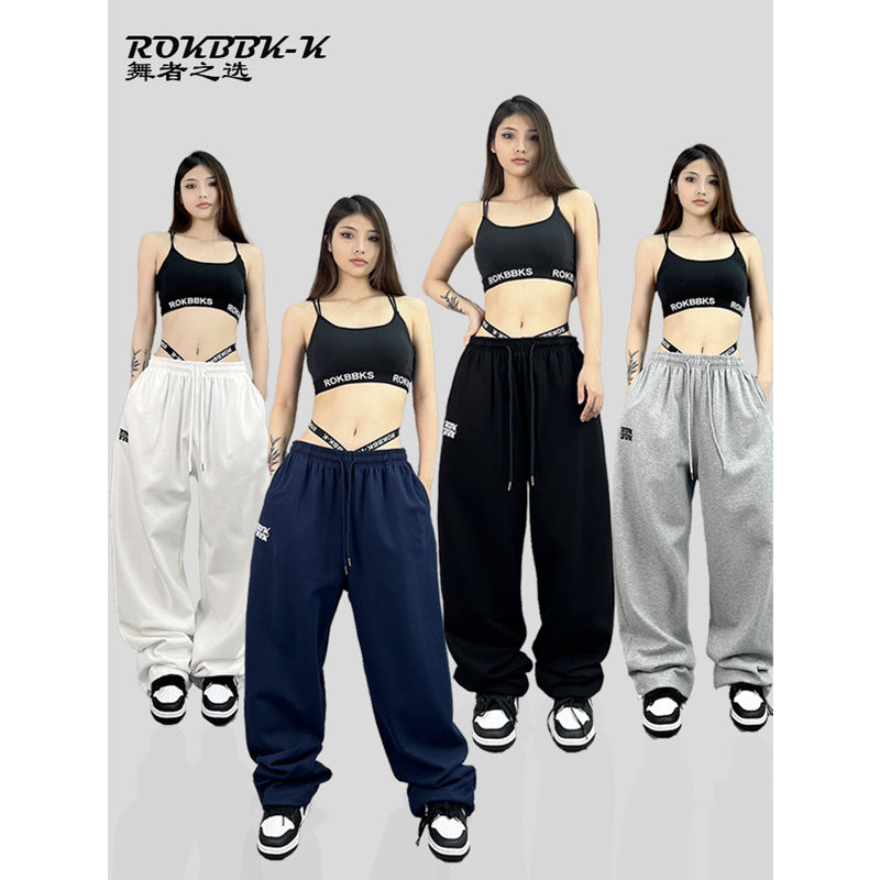 ROKBBK-K/Rokbbk-K Hip Hop Fashion Brand Loose Track Pants Embroidered Hip Hop Trousers Jazz DancejazzWomen's Pants