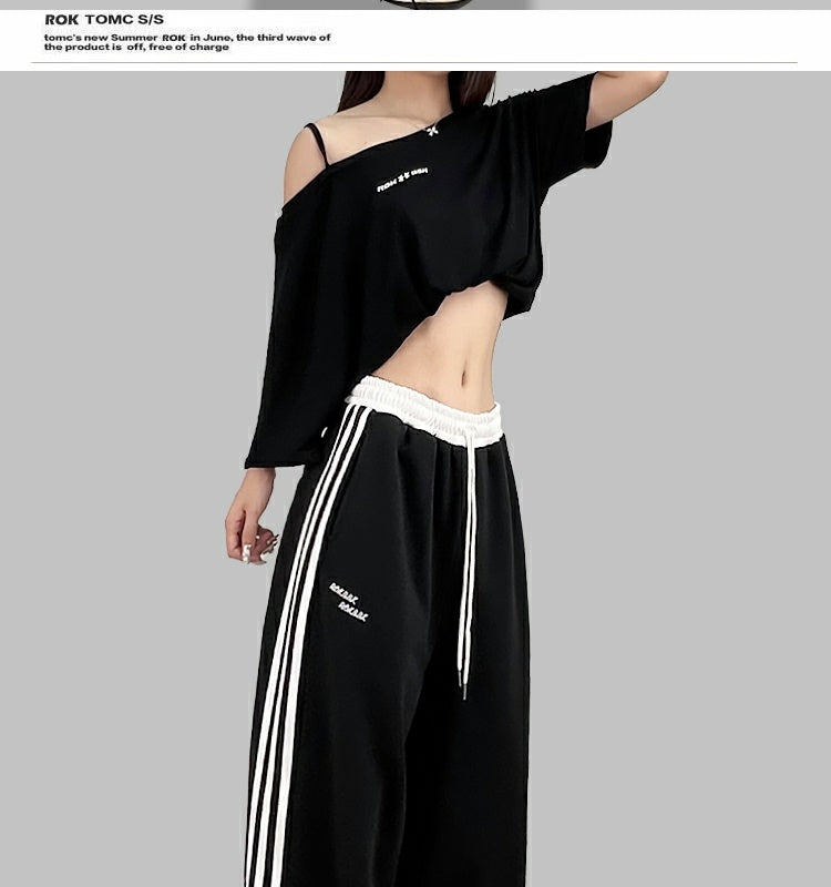 ROKBBK-K/Rokbbk-K Street Dance Fashion Brand Stitching Waist SportshiphopWomen's Three-Bar Trousers Jazz Suit