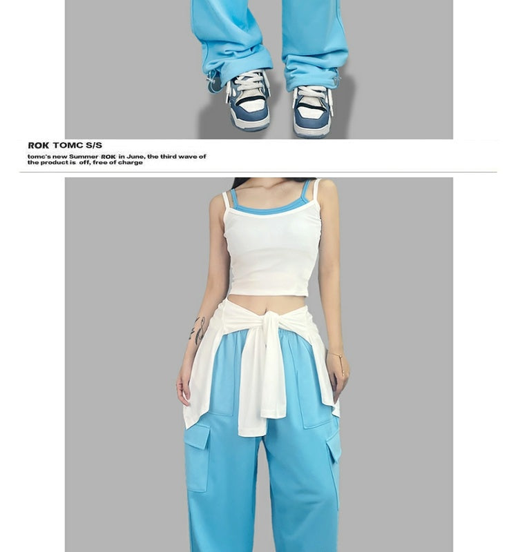 ROKBBK-K/Rokbbk-K Street Dance Fashion Brand Sky Blue Pocket Jazz DancingjazzTrousers Women's Sports Hip Hop Costume