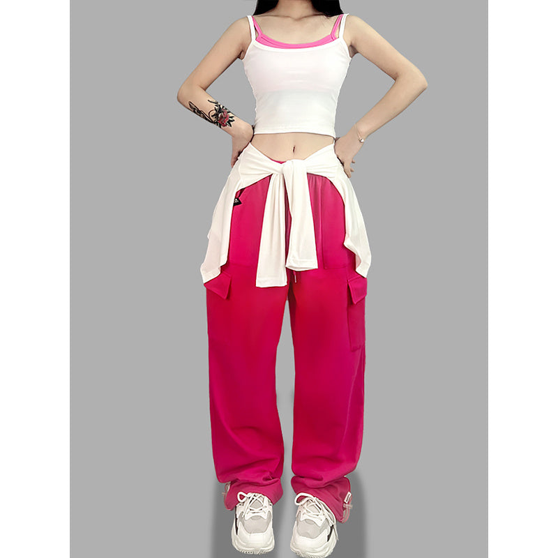 ROKBBK-K/Rokbbk-K Hip Hop Fashion Brand Plum Powder Pocket Hip Hop Jazz Sports DancingjazzWomen's Trousers Suit